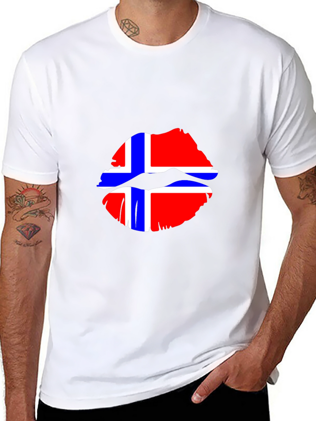 Norway Flag Lips Graphic Tee - Black