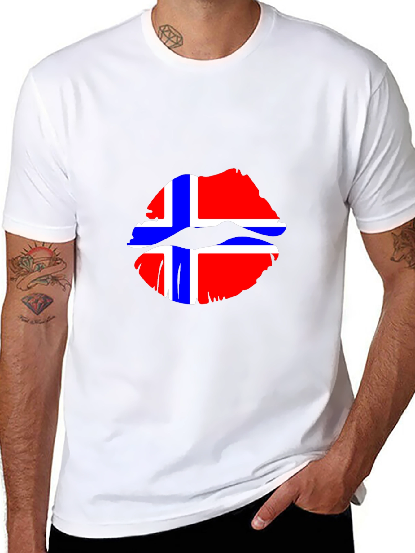Norway Flag Lips Graphic Tee - Black