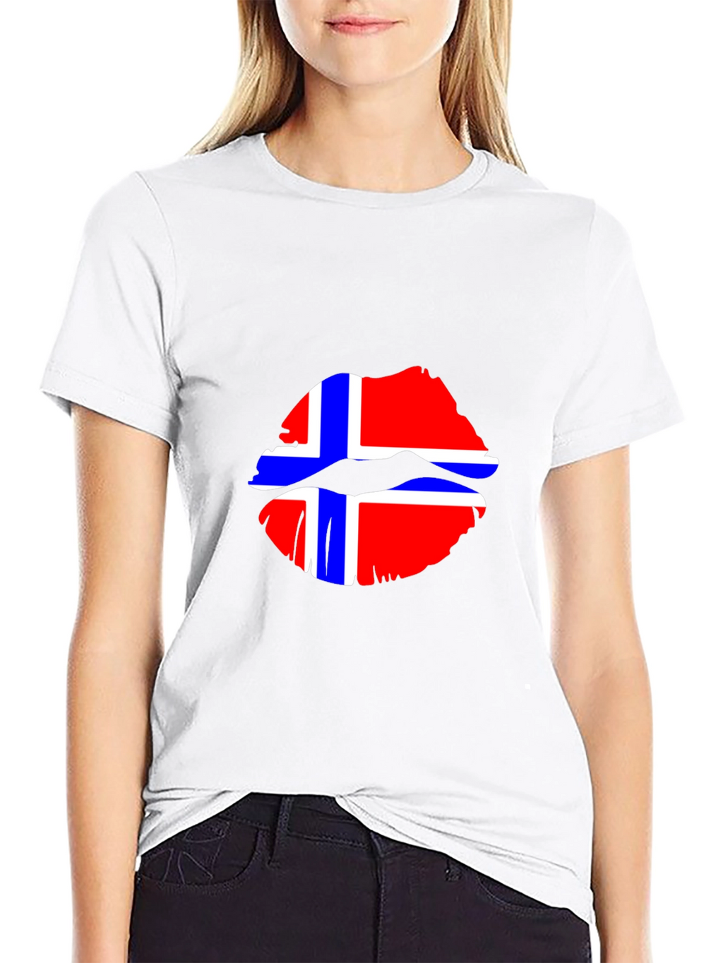 Norway Flag Lips Graphic Tee - Black