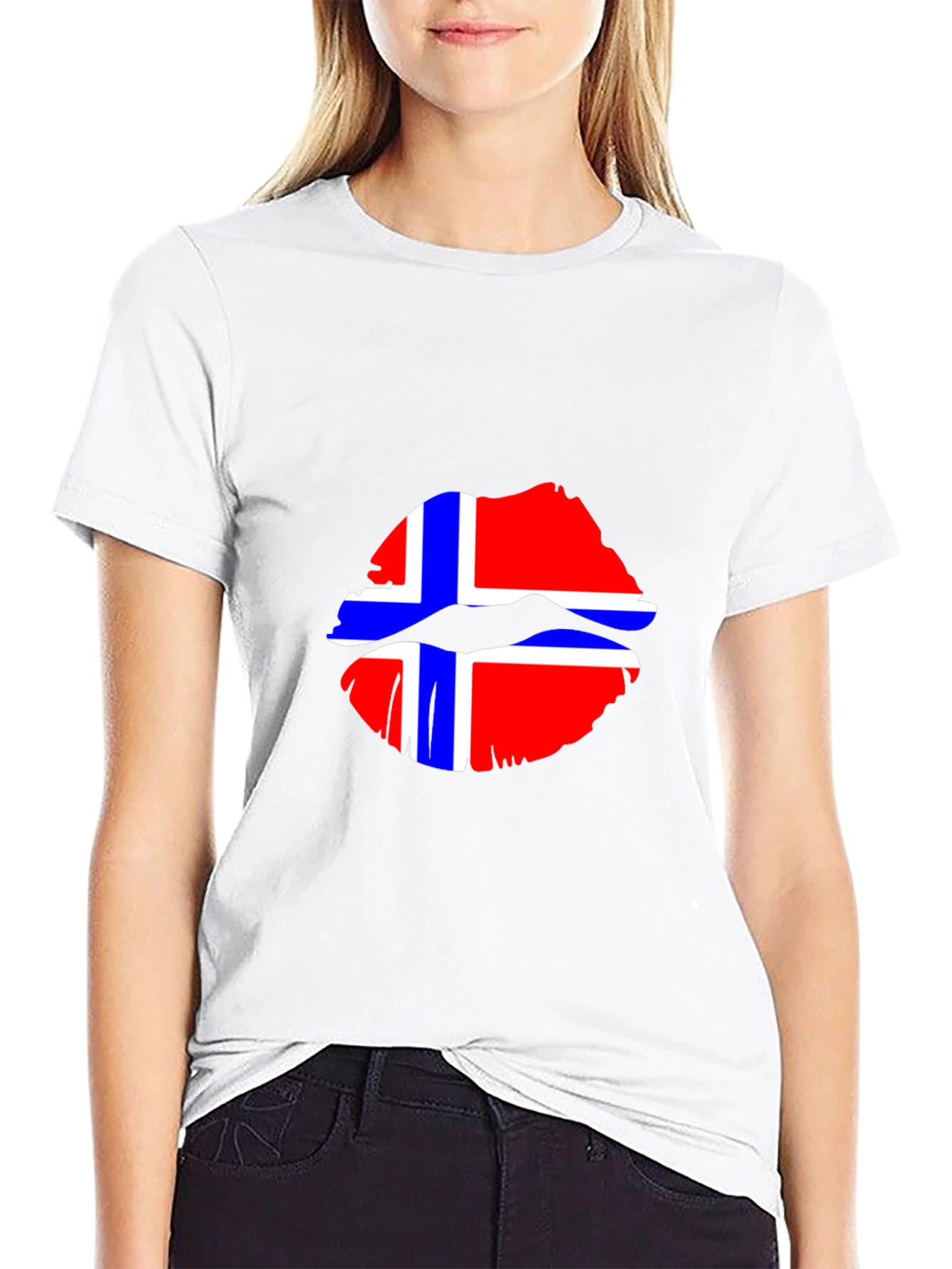 Norway Flag Lips Graphic Tee - Black