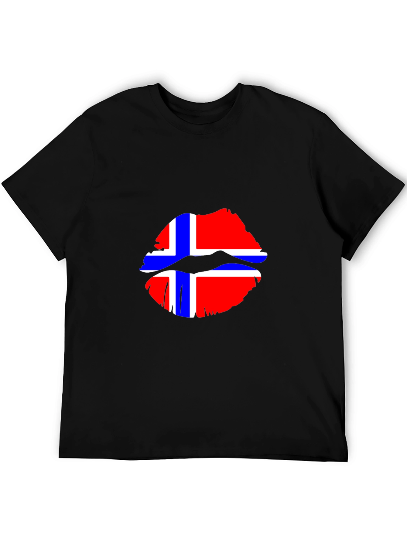 Norway Flag Lips Graphic Tee - Black