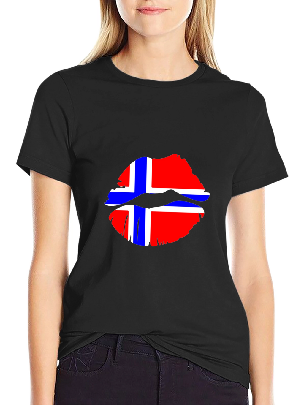 Norway Flag Lips Graphic Tee - Black