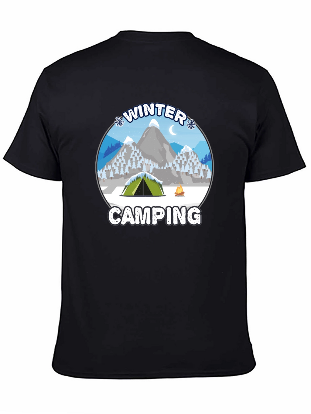 Winter Camping Graphic Tee - Black Cotton T-Shirt