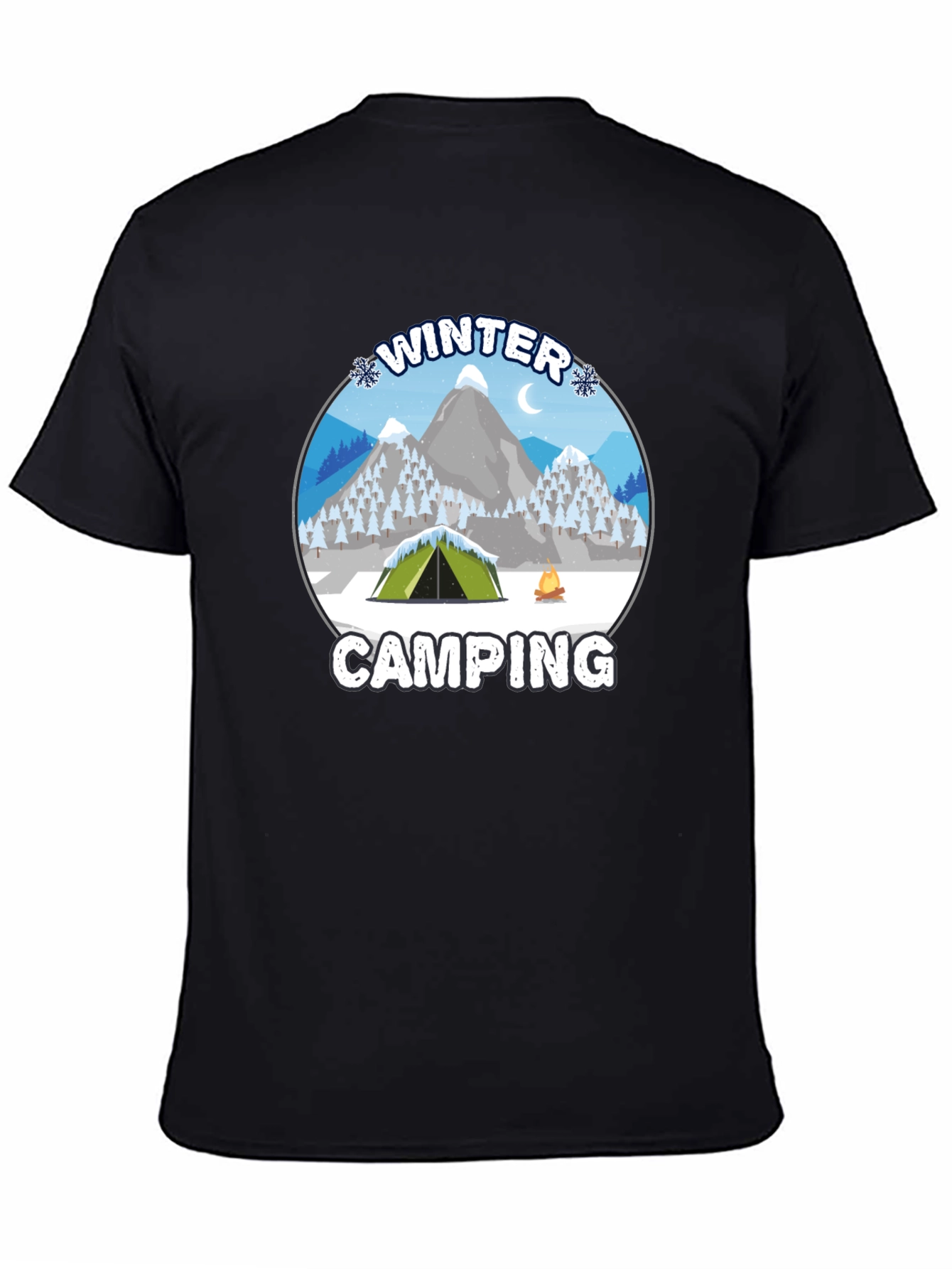 Winter Camping Graphic Tee - Black Cotton T-Shirt