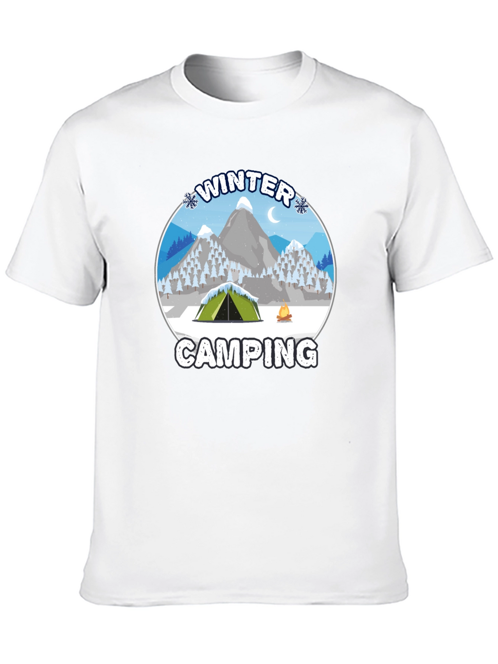 Winter Camping Graphic Tee - Black Cotton T-Shirt