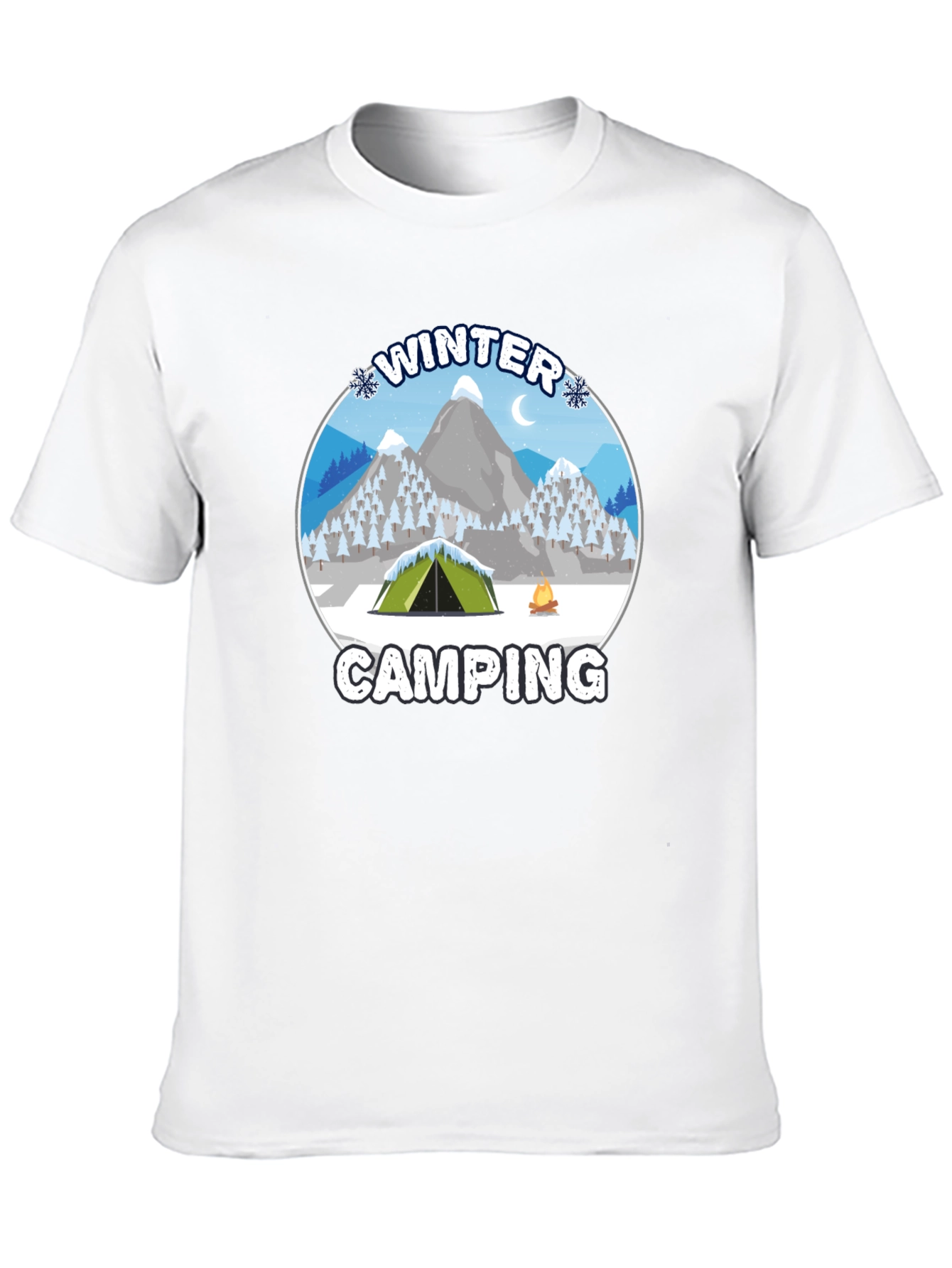 Winter Camping Graphic Tee - Black Cotton T-Shirt