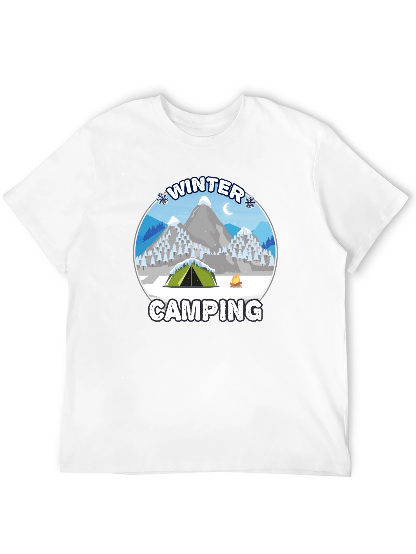 Winter Camping Graphic Tee - Black Cotton T-Shirt