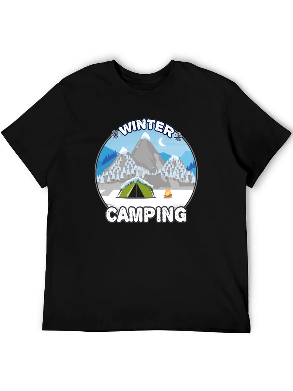 Winter Camping Graphic Tee - Black Cotton T-Shirt