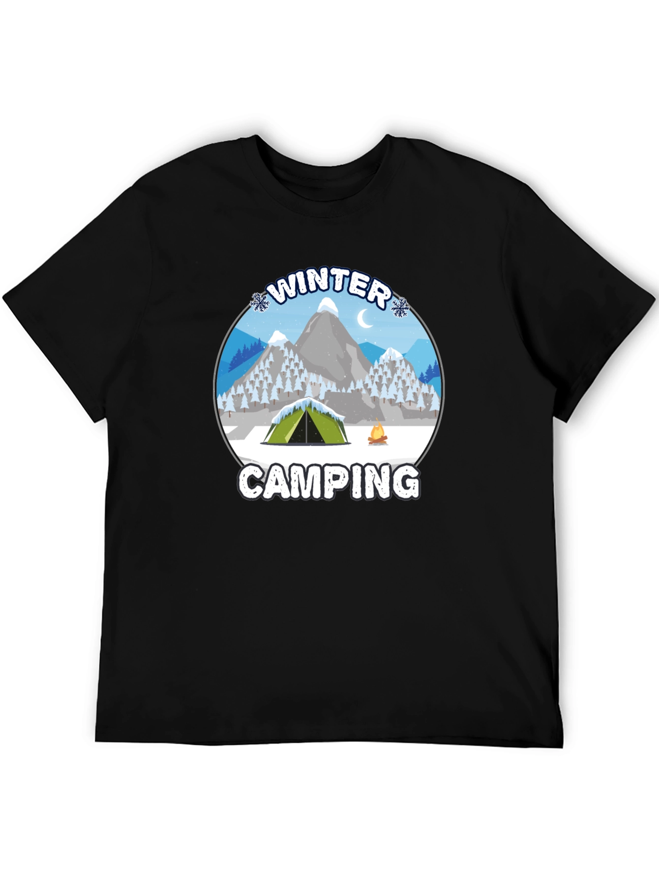 Winter Camping Graphic Tee - Black Cotton T-Shirt