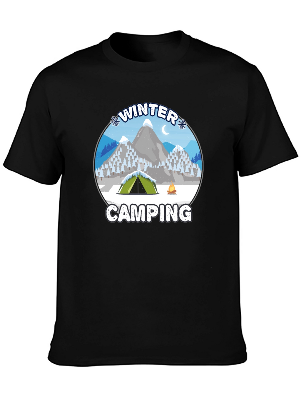 Winter Camping Graphic Tee - Black Cotton T-Shirt