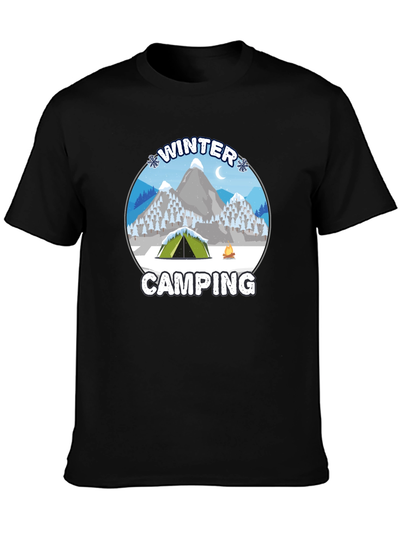 Winter Camping Graphic Tee - Black Cotton T-Shirt
