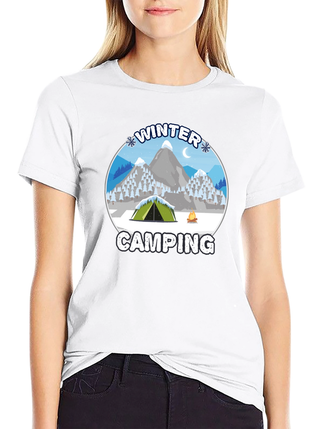 Winter Camping Graphic Tee - Black Cotton T-Shirt