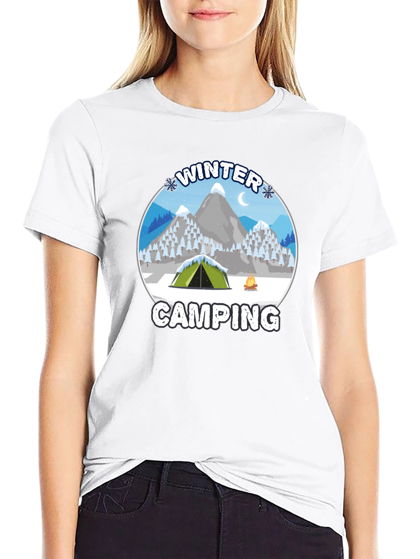 Winter Camping Graphic Tee - Black Cotton T-Shirt