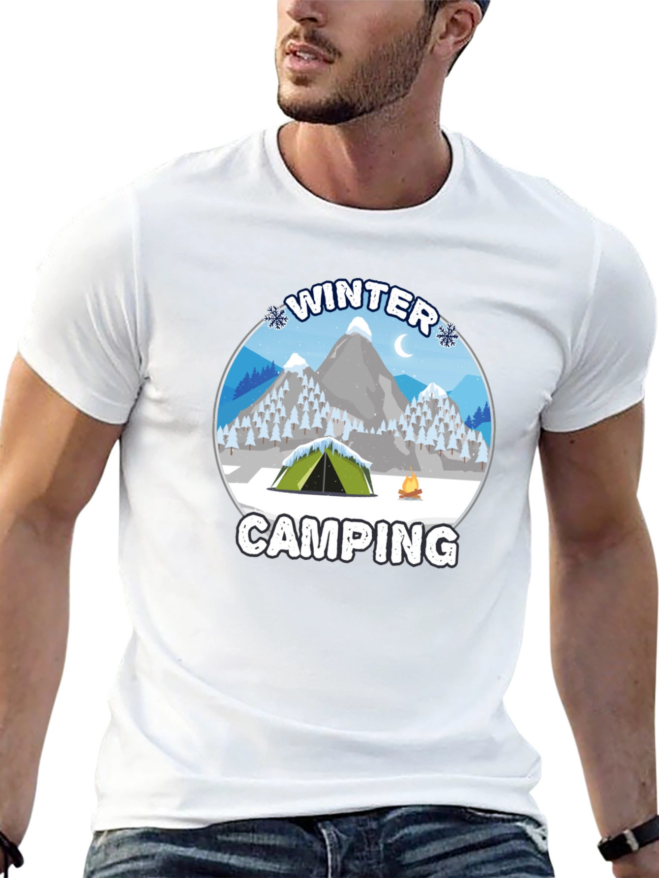 Winter Camping Graphic Tee - Black Cotton T-Shirt