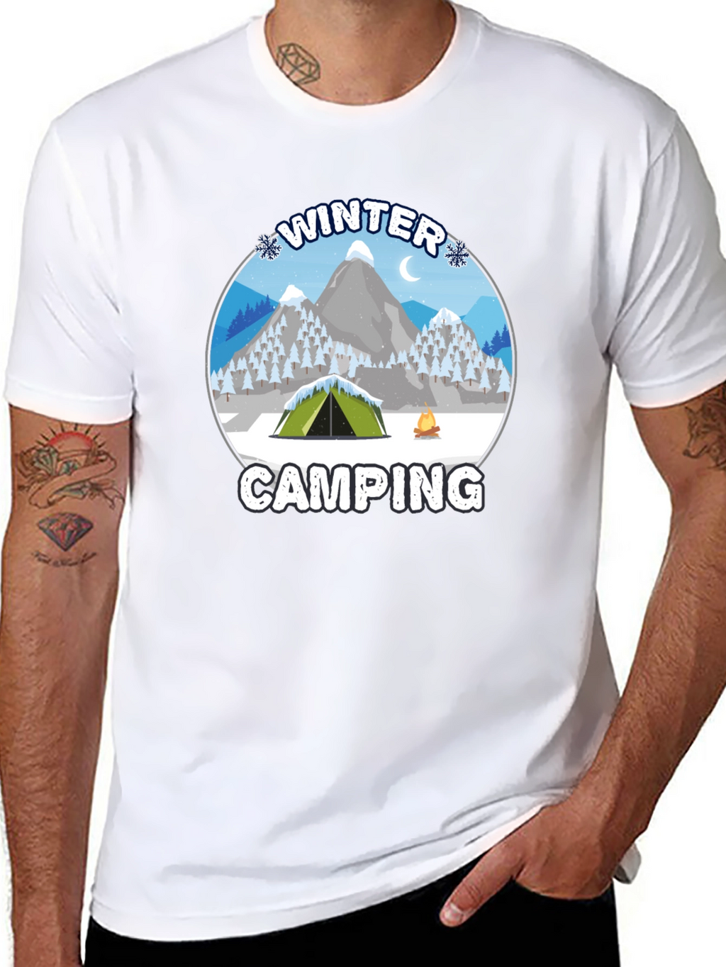 Winter Camping Graphic Tee - Black Cotton T-Shirt