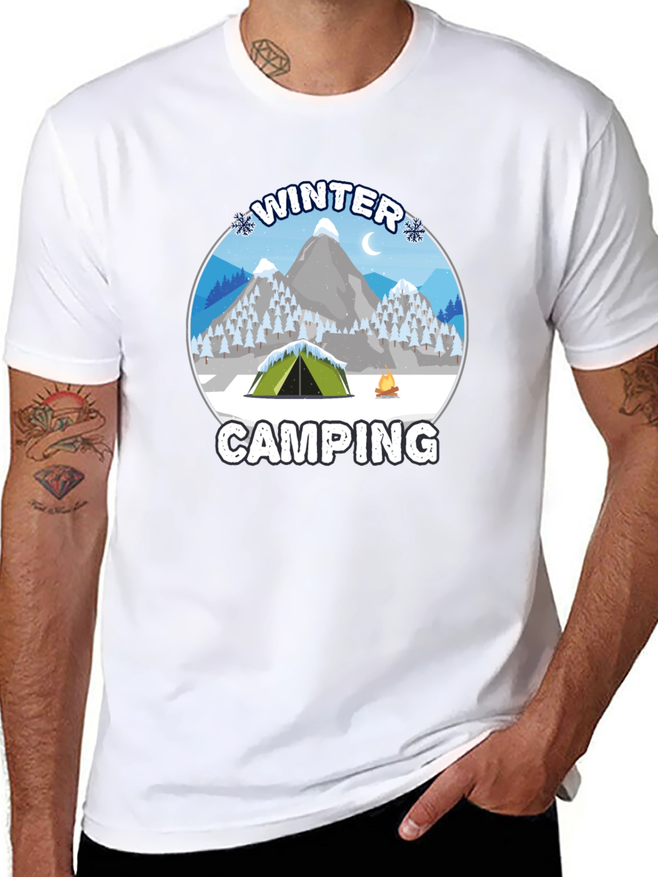 Winter Camping Graphic Tee - Black Cotton T-Shirt