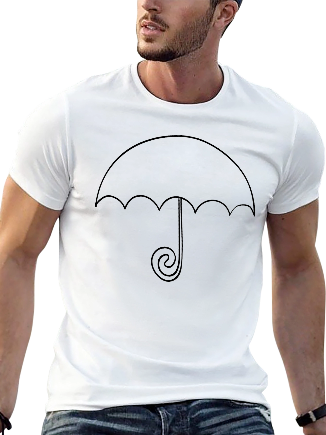 Minimalist Umbrella Graphic Tee - Black Cotton