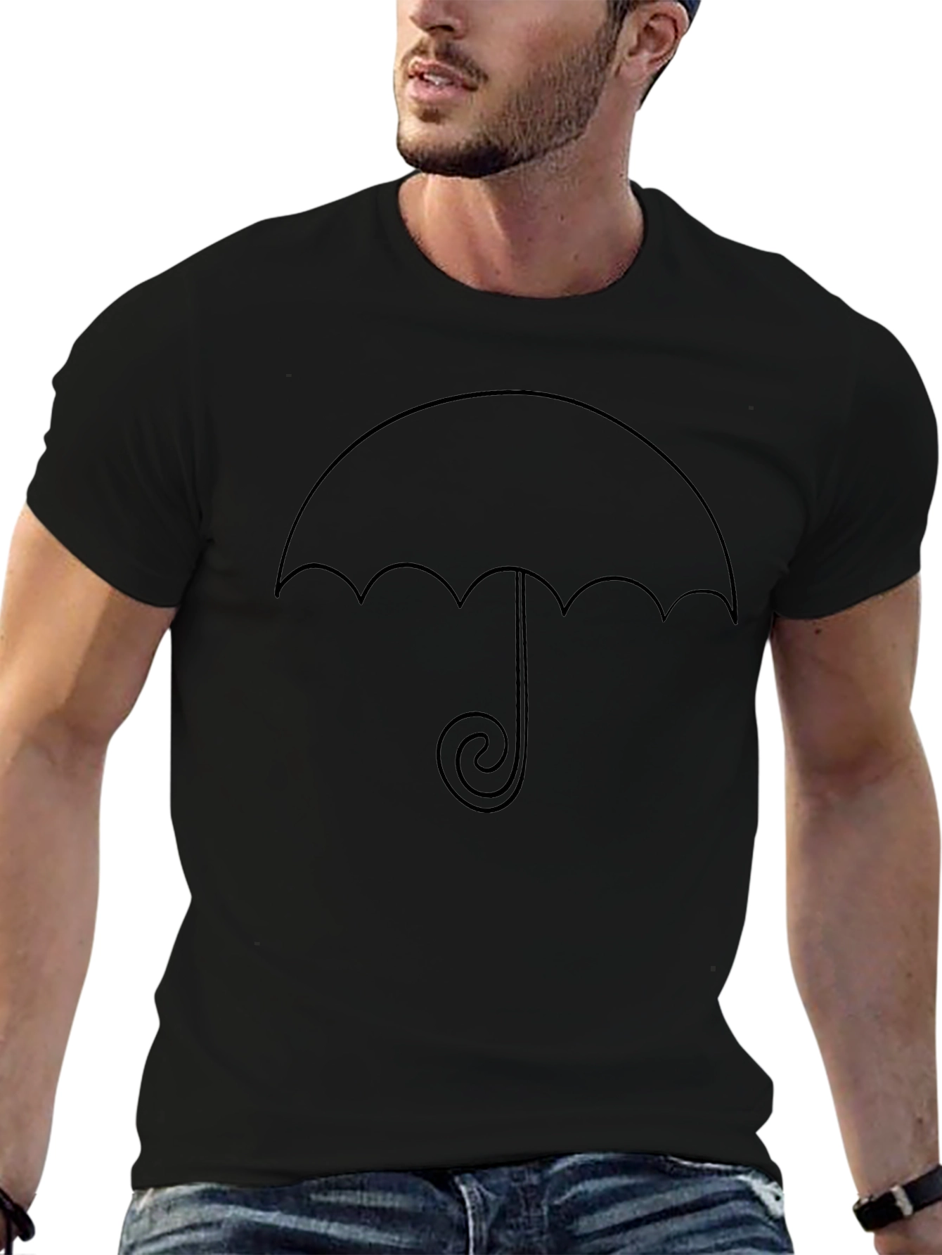 Minimalist Umbrella Graphic Tee - Black Cotton