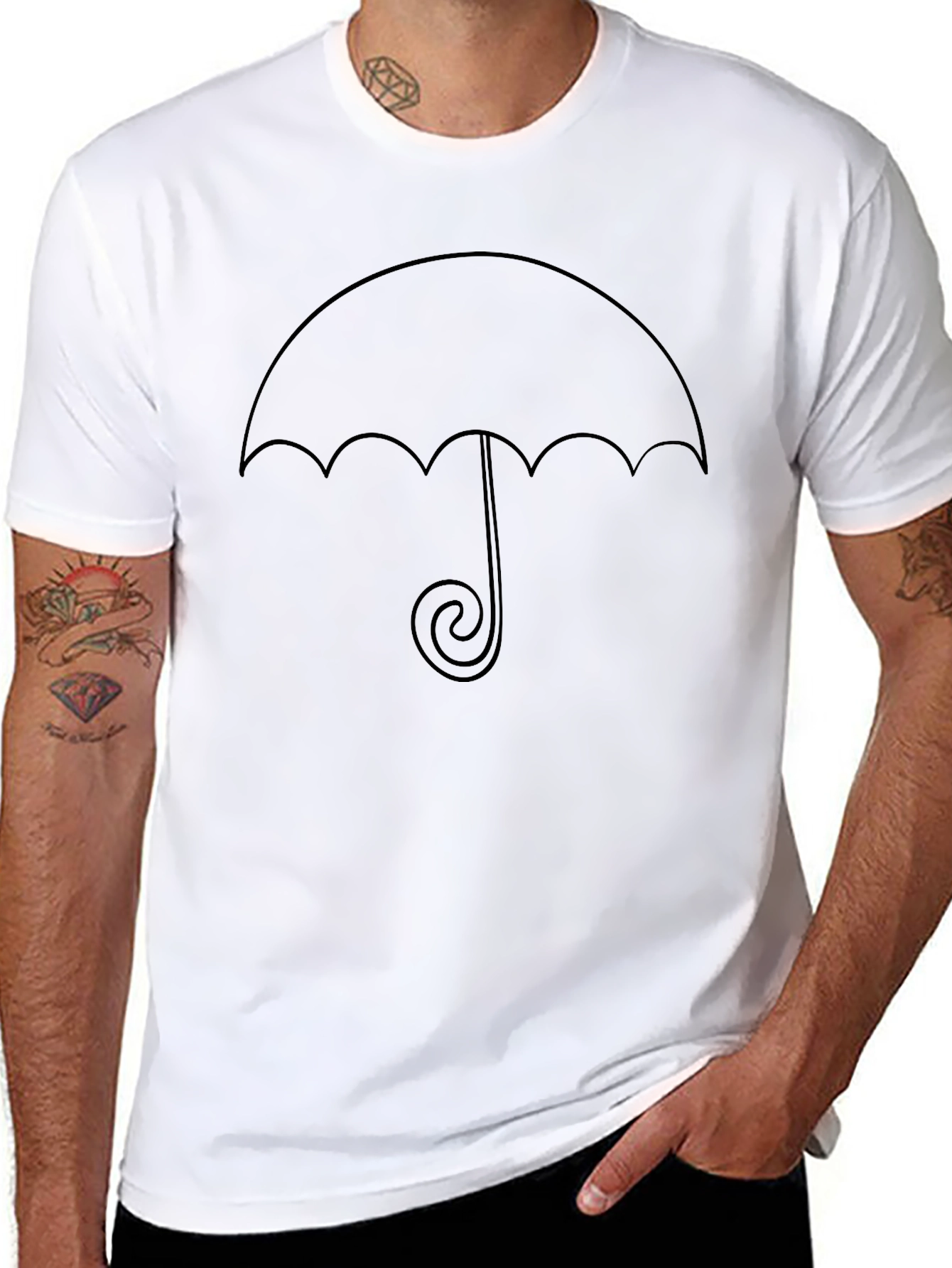 Minimalist Umbrella Graphic Tee - Black Cotton