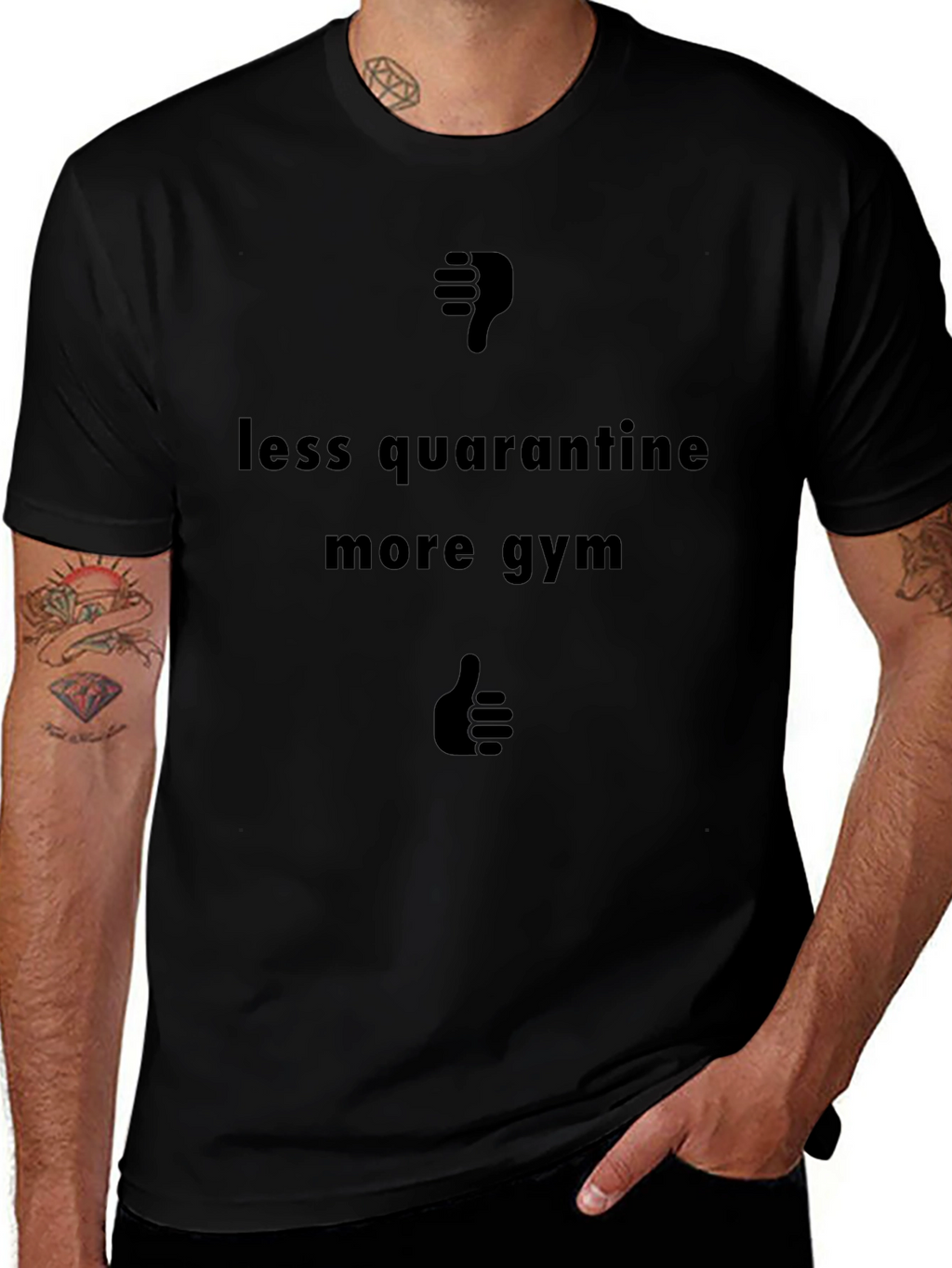 Less Quarantine More Gym Black Graphic Tee