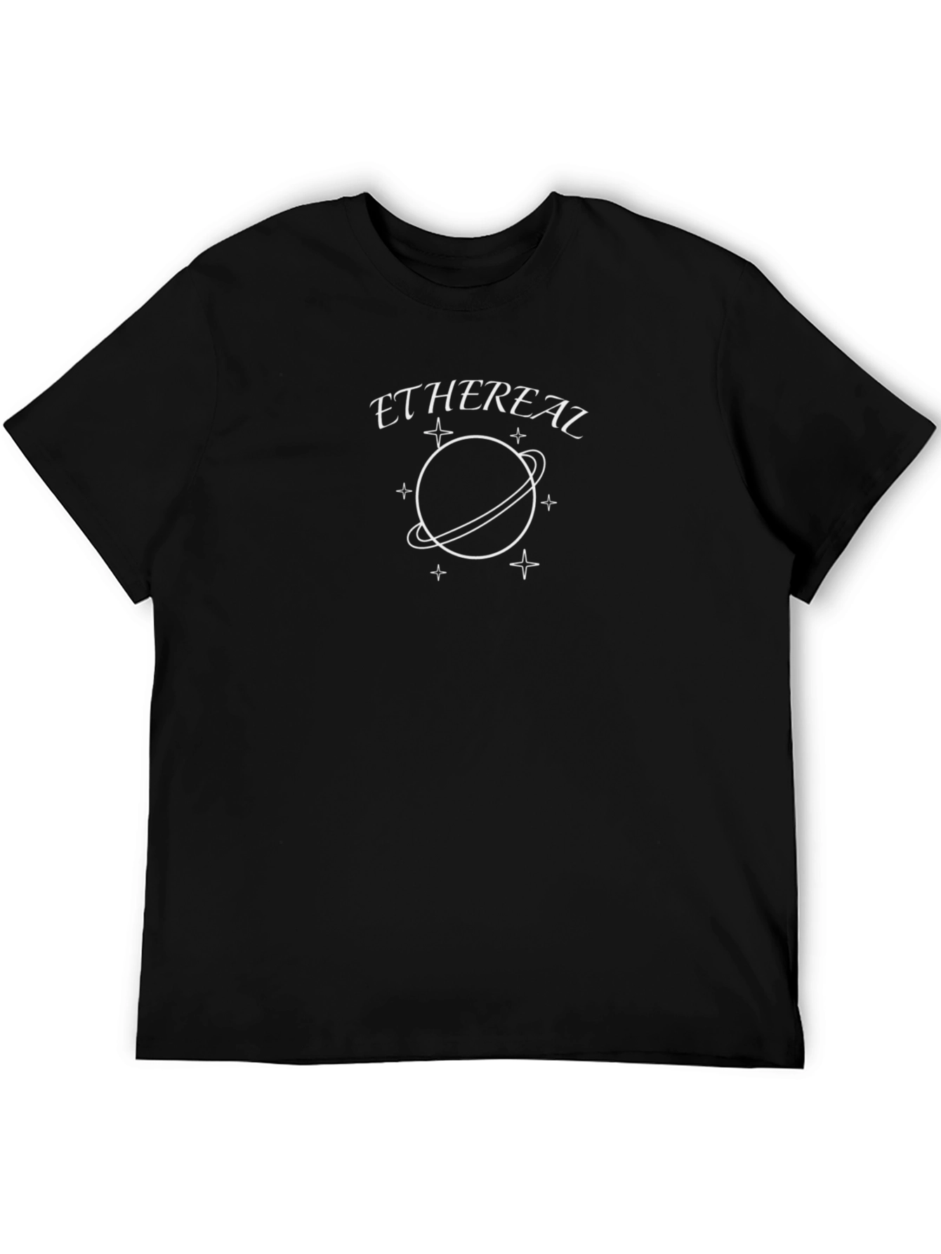 Ethereal Graphic Tee - Saturn & Stars Black T-Shirt