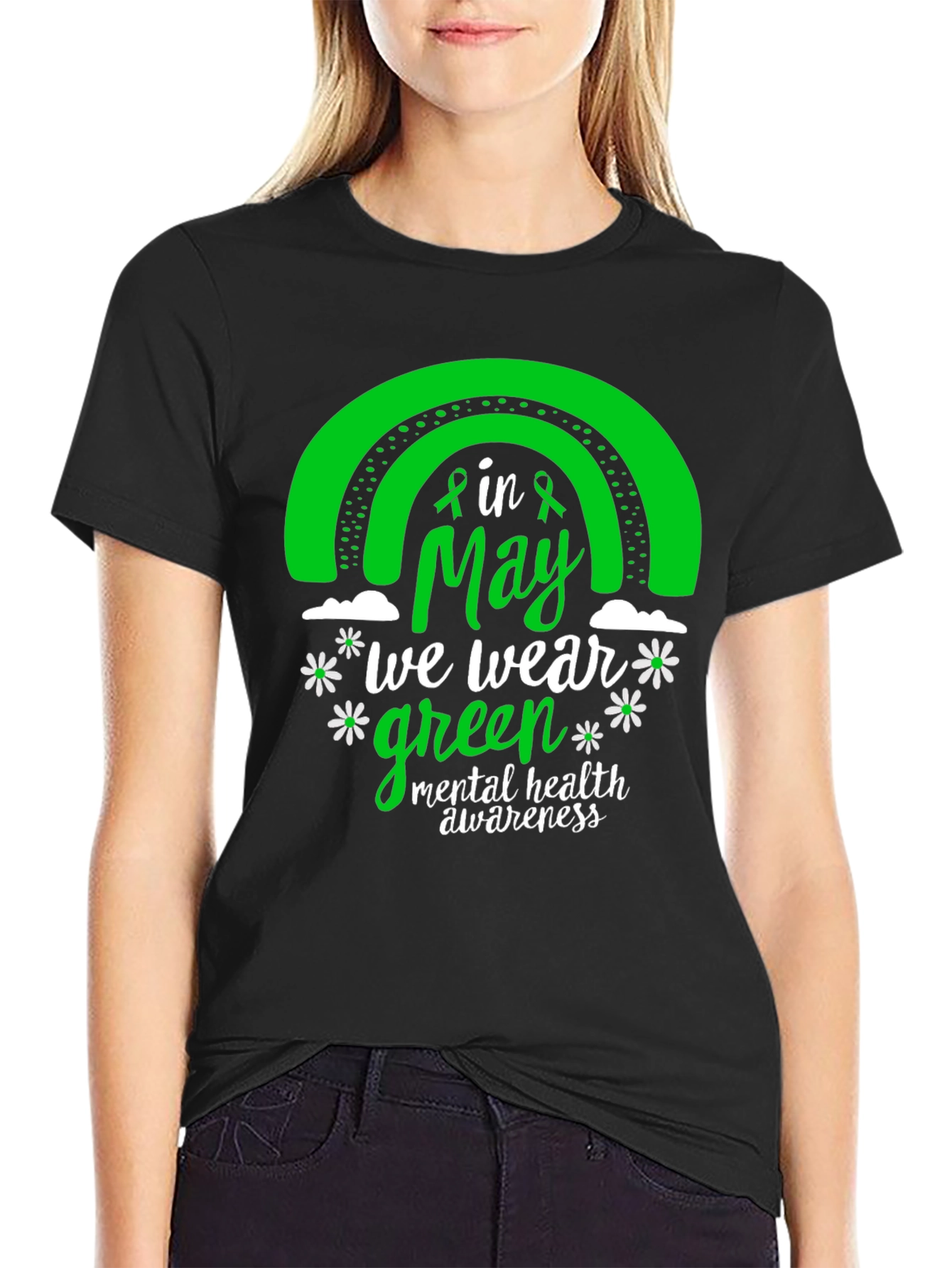 Mental Health Awareness Green Rainbow T-Shirt