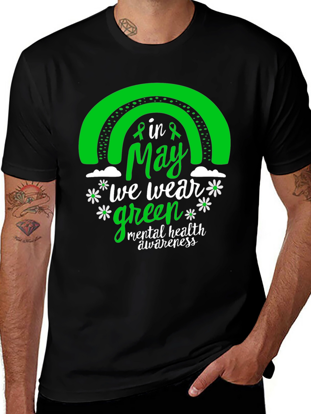 Mental Health Awareness Green Rainbow T-Shirt