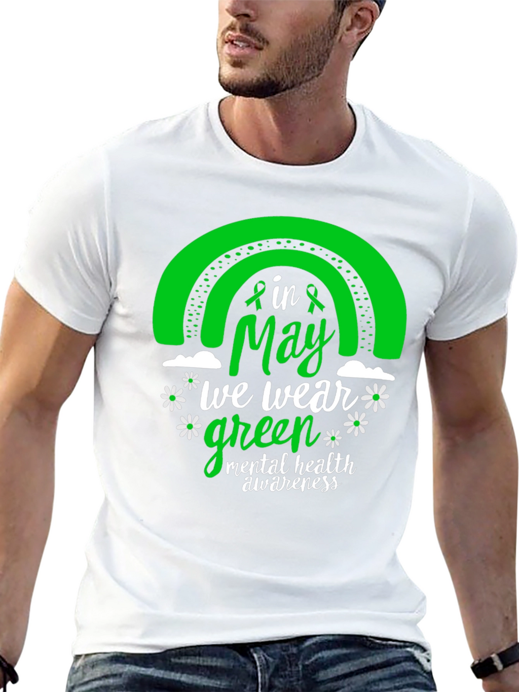 Mental Health Awareness Green Rainbow T-Shirt