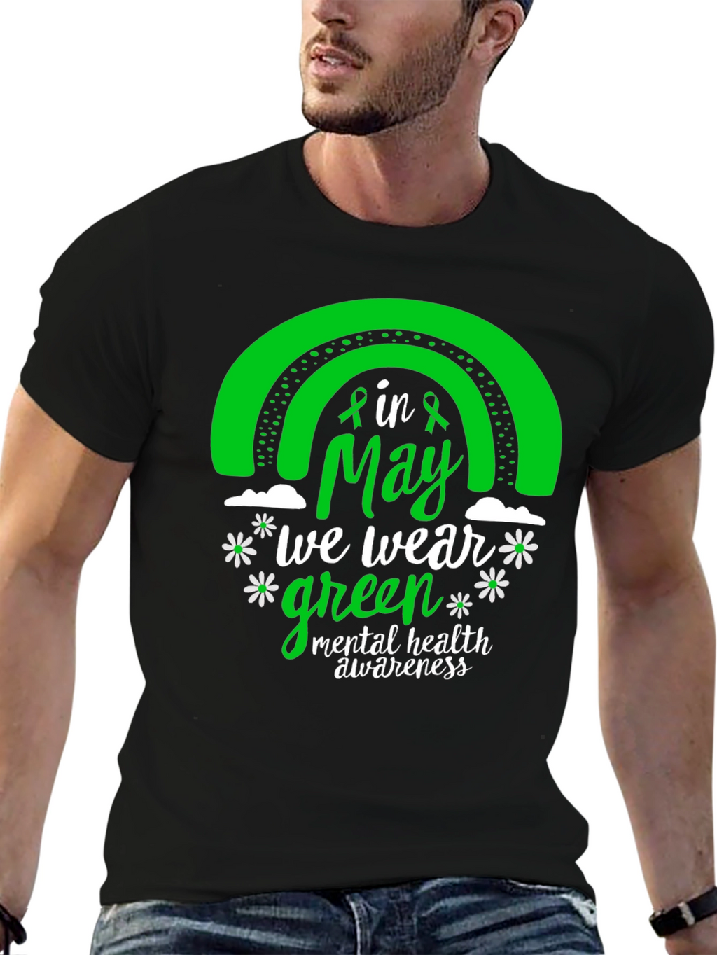 Mental Health Awareness Green Rainbow T-Shirt