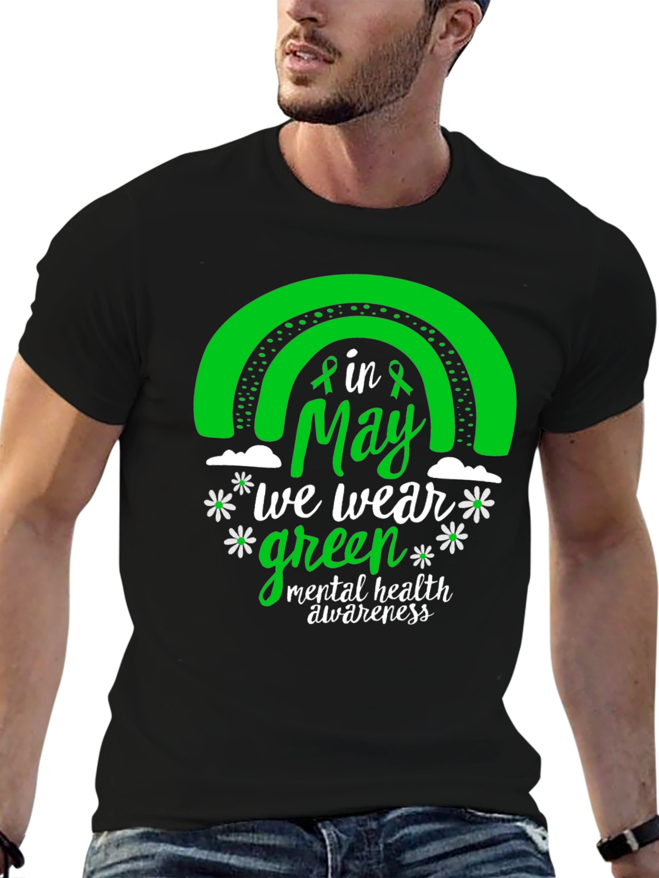 Mental Health Awareness Green Rainbow T-Shirt
