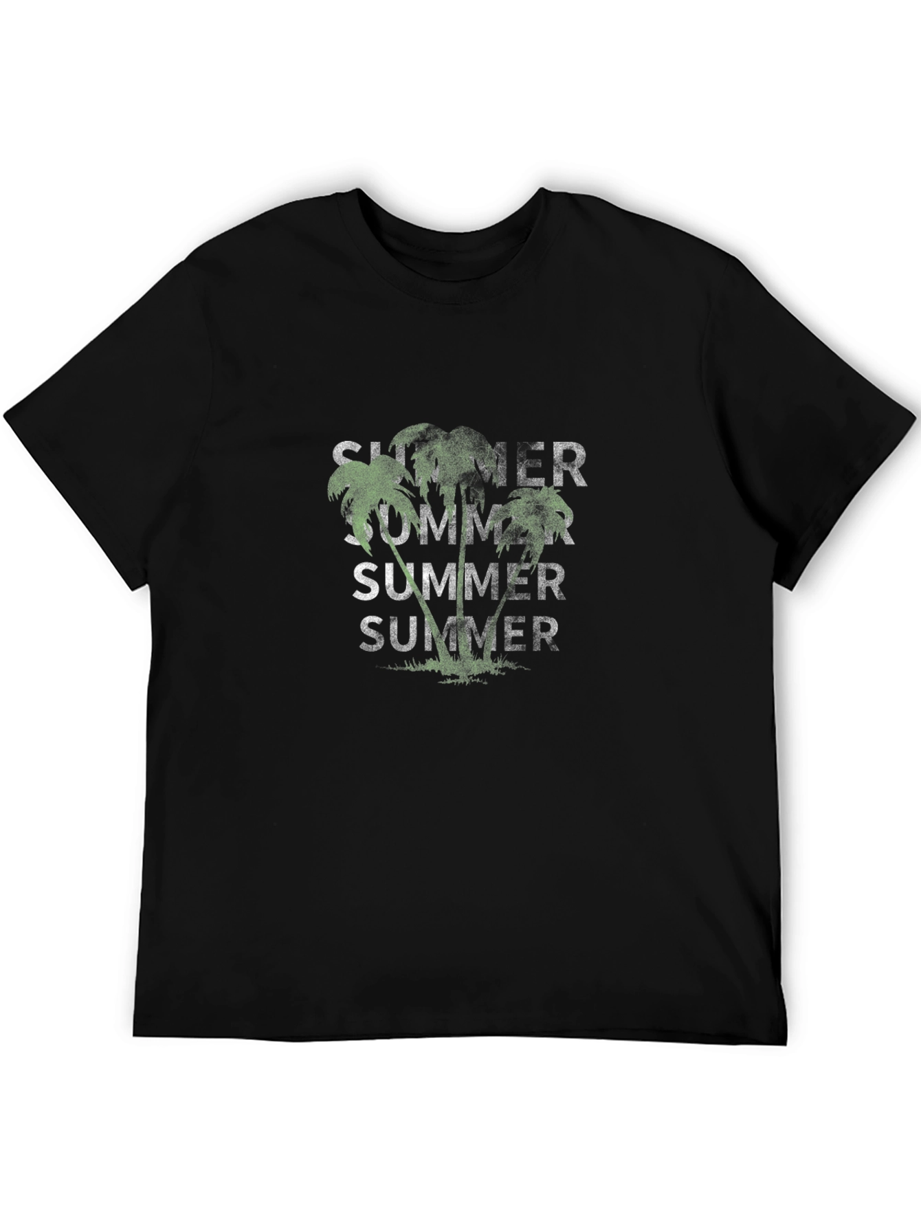 Summer Palms Graphic Tee - Casual Black T-Shirt