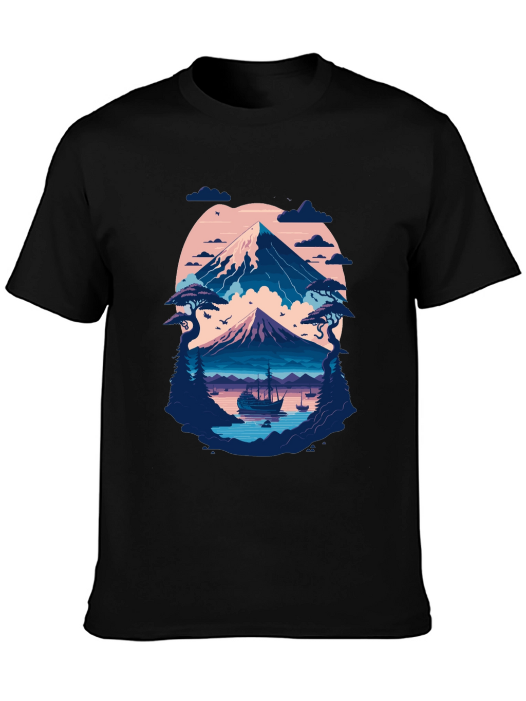 Mountain Lake Graphic Tee - Black Cotton