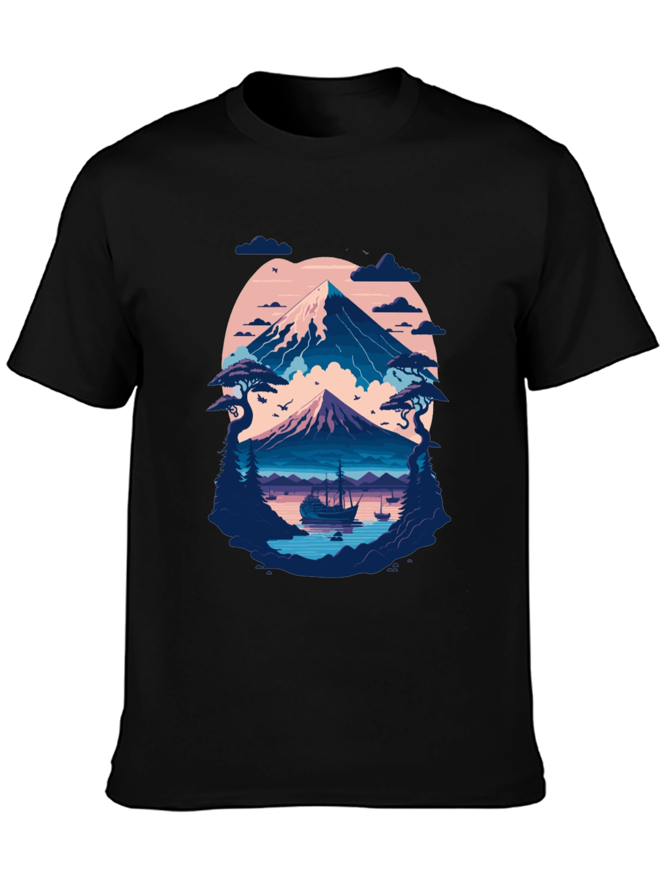 Mountain Lake Graphic Tee - Black Cotton
