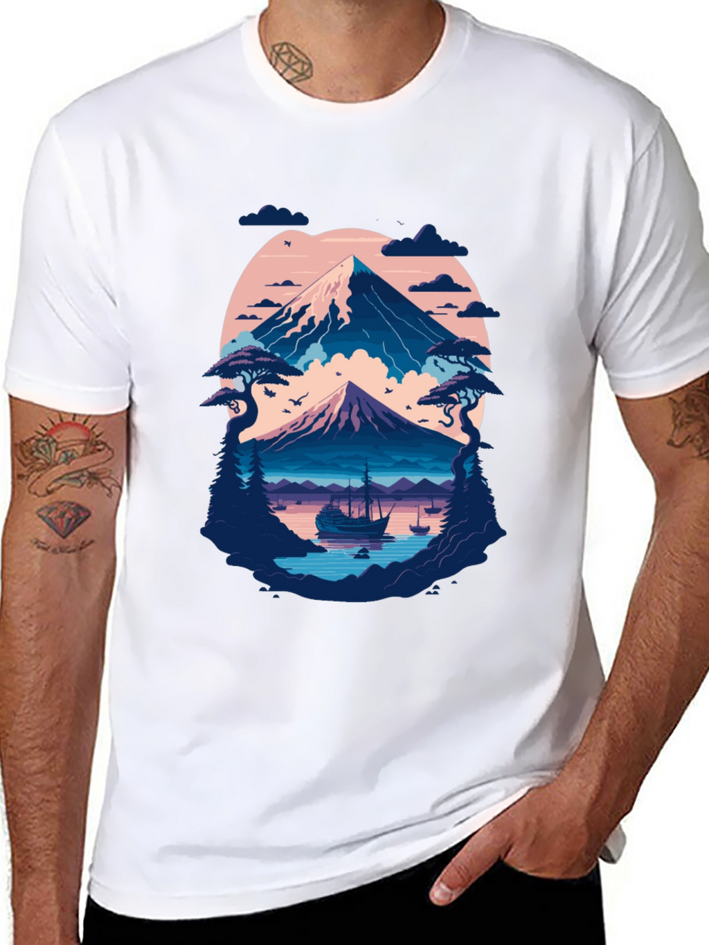 Mountain Lake Graphic Tee - Black Cotton