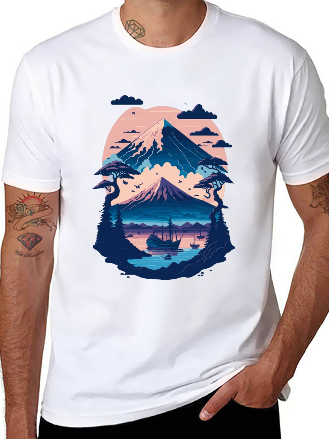 Mountain Lake Graphic Tee - Black Cotton