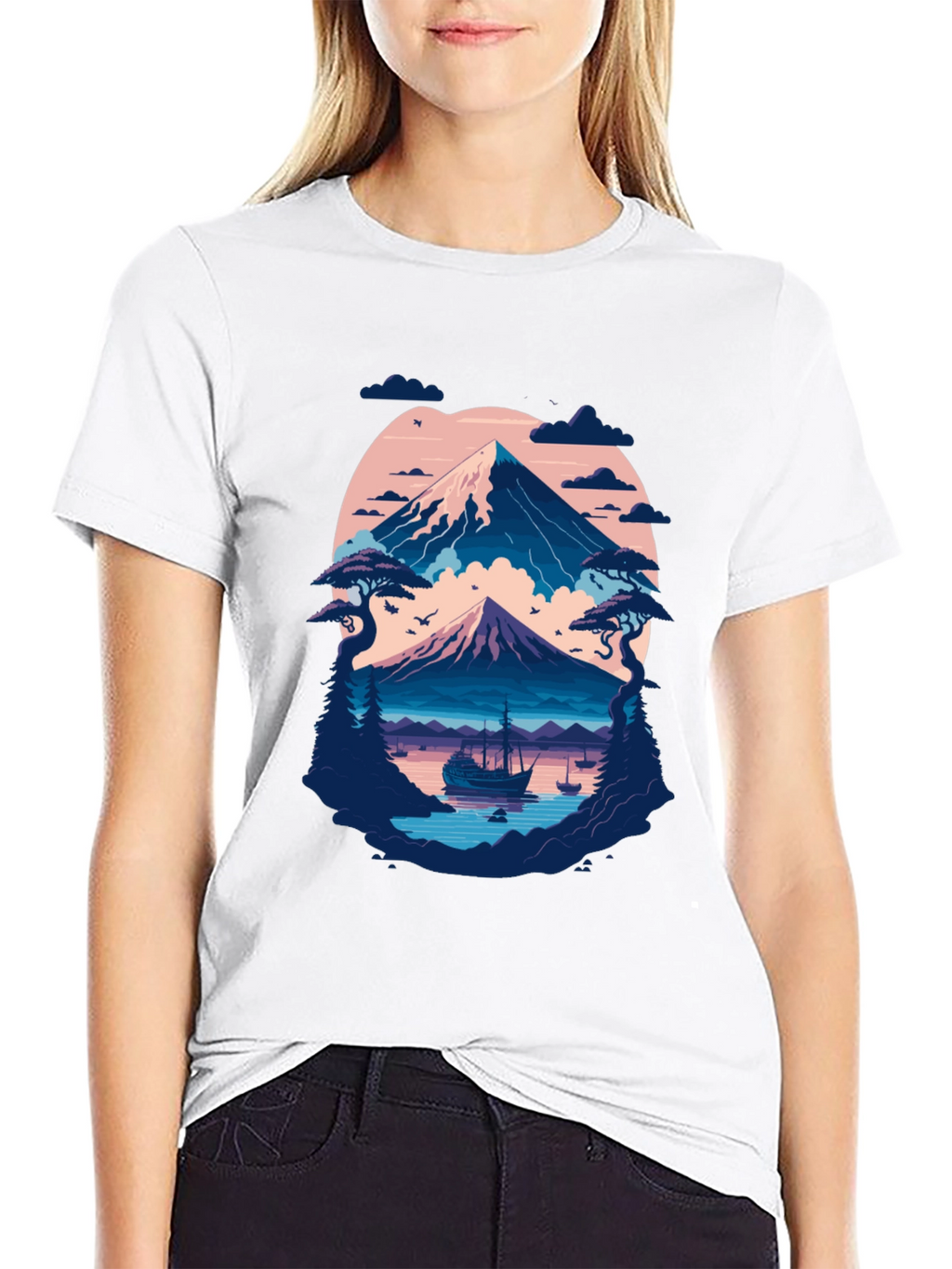 Mountain Lake Graphic Tee - Black Cotton