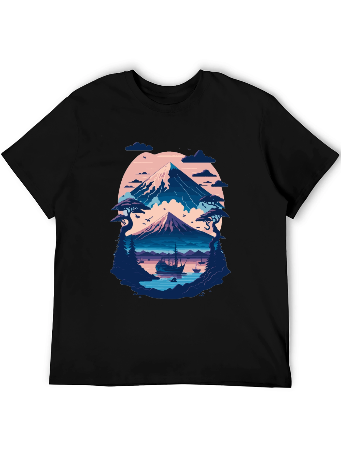 Mountain Lake Graphic Tee - Black Cotton
