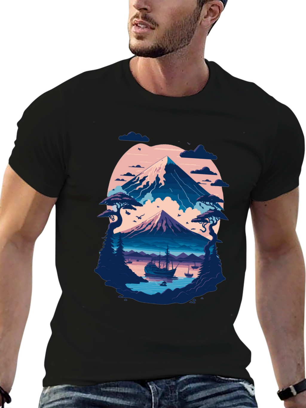 Mountain Lake Graphic Tee - Black Cotton