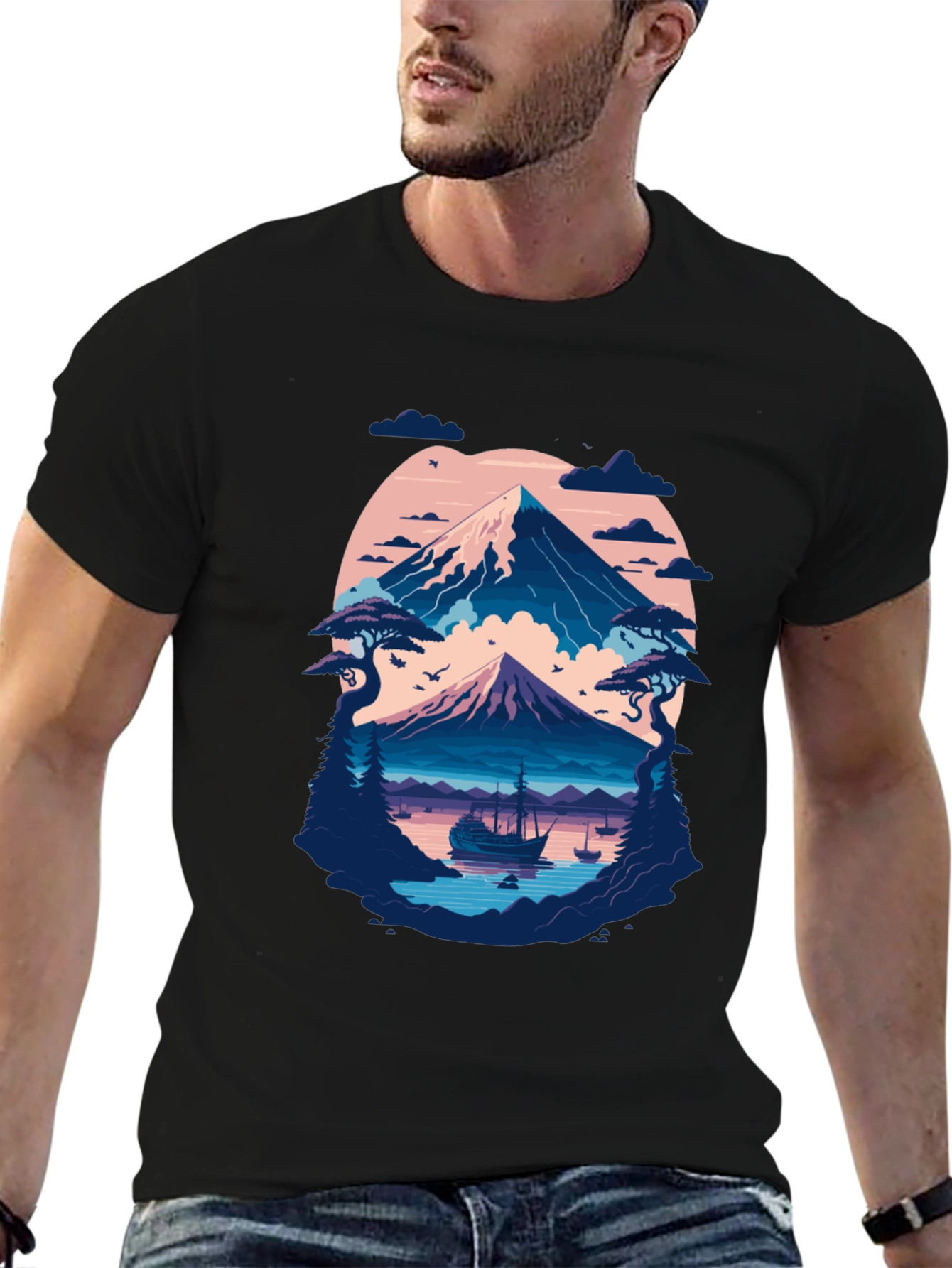 Mountain Lake Graphic Tee - Black Cotton