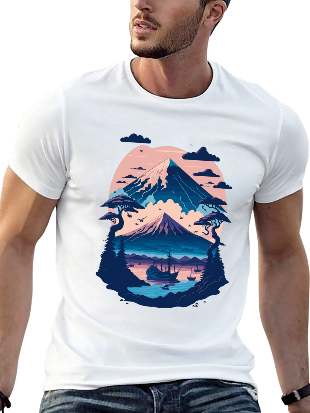Mountain Lake Graphic Tee - Black Cotton