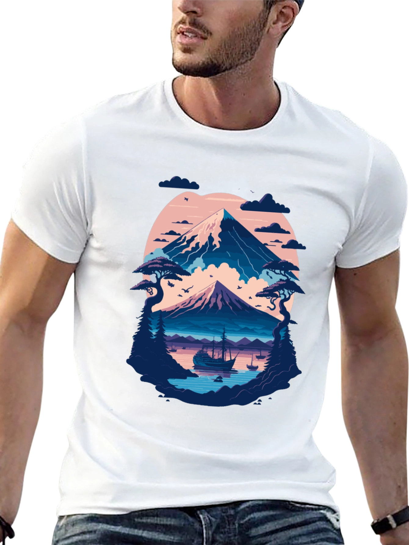 Mountain Lake Graphic Tee - Black Cotton