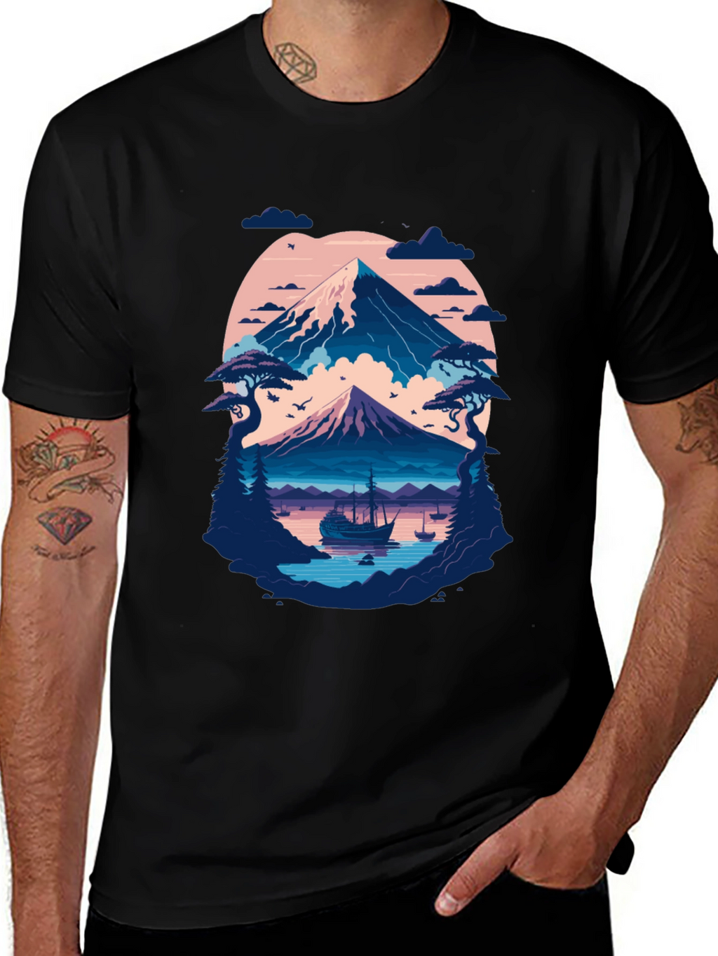 Mountain Lake Graphic Tee - Black Cotton