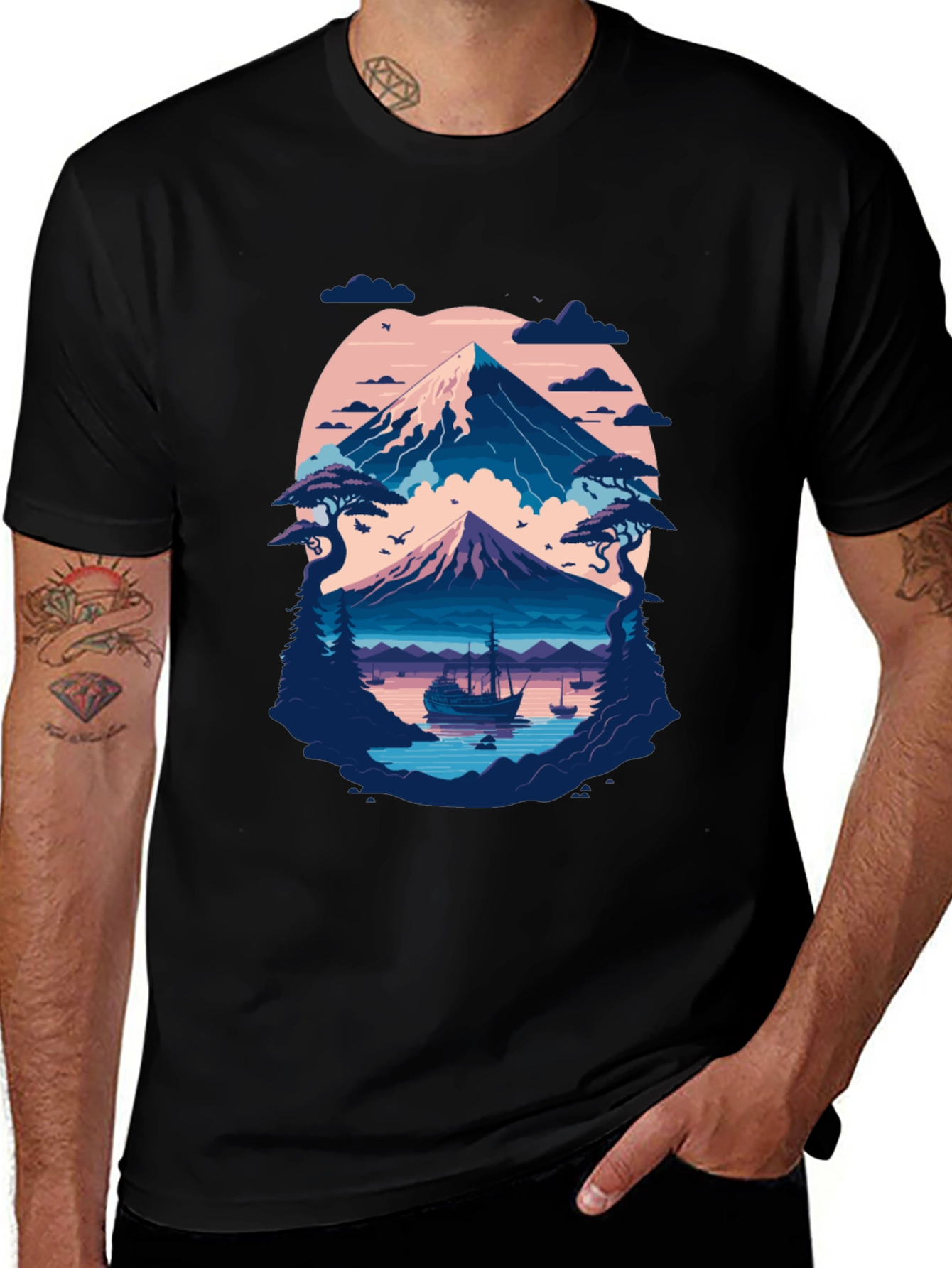 Mountain Lake Graphic Tee - Black Cotton