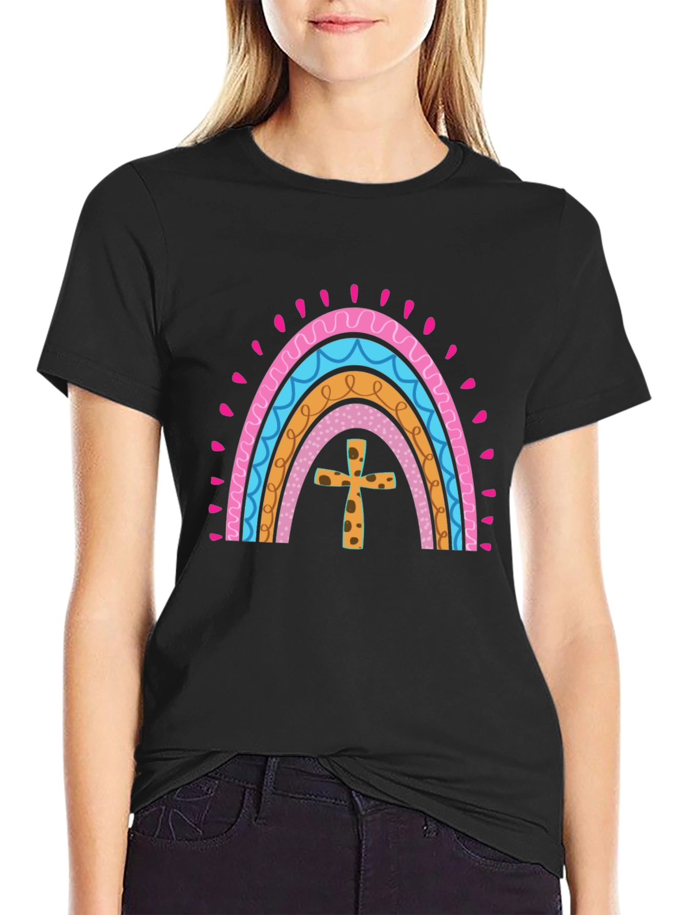Rainbow Cross Graphic Tee - Stylish Christian Apparel
