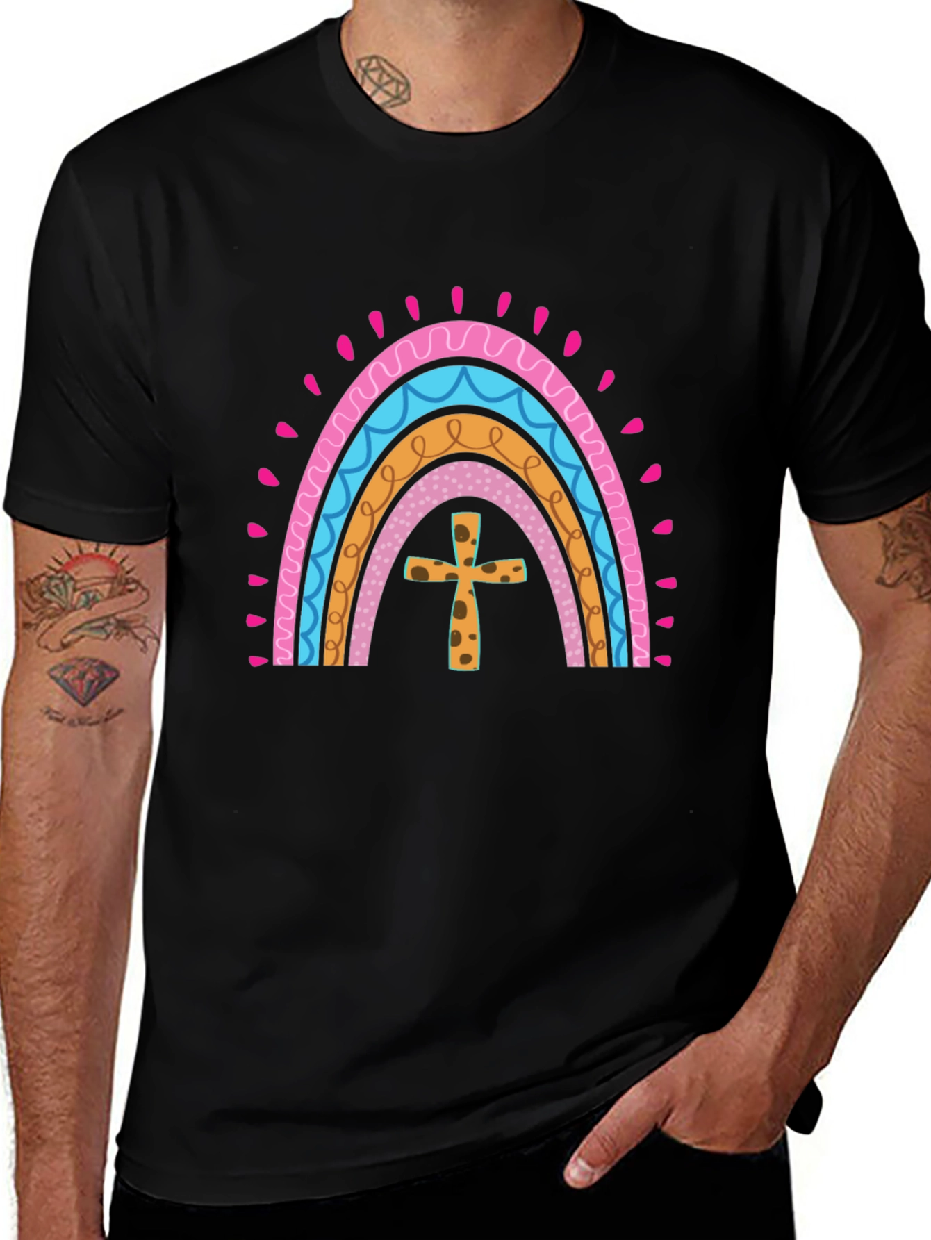 Rainbow Cross Graphic Tee - Stylish Christian Apparel