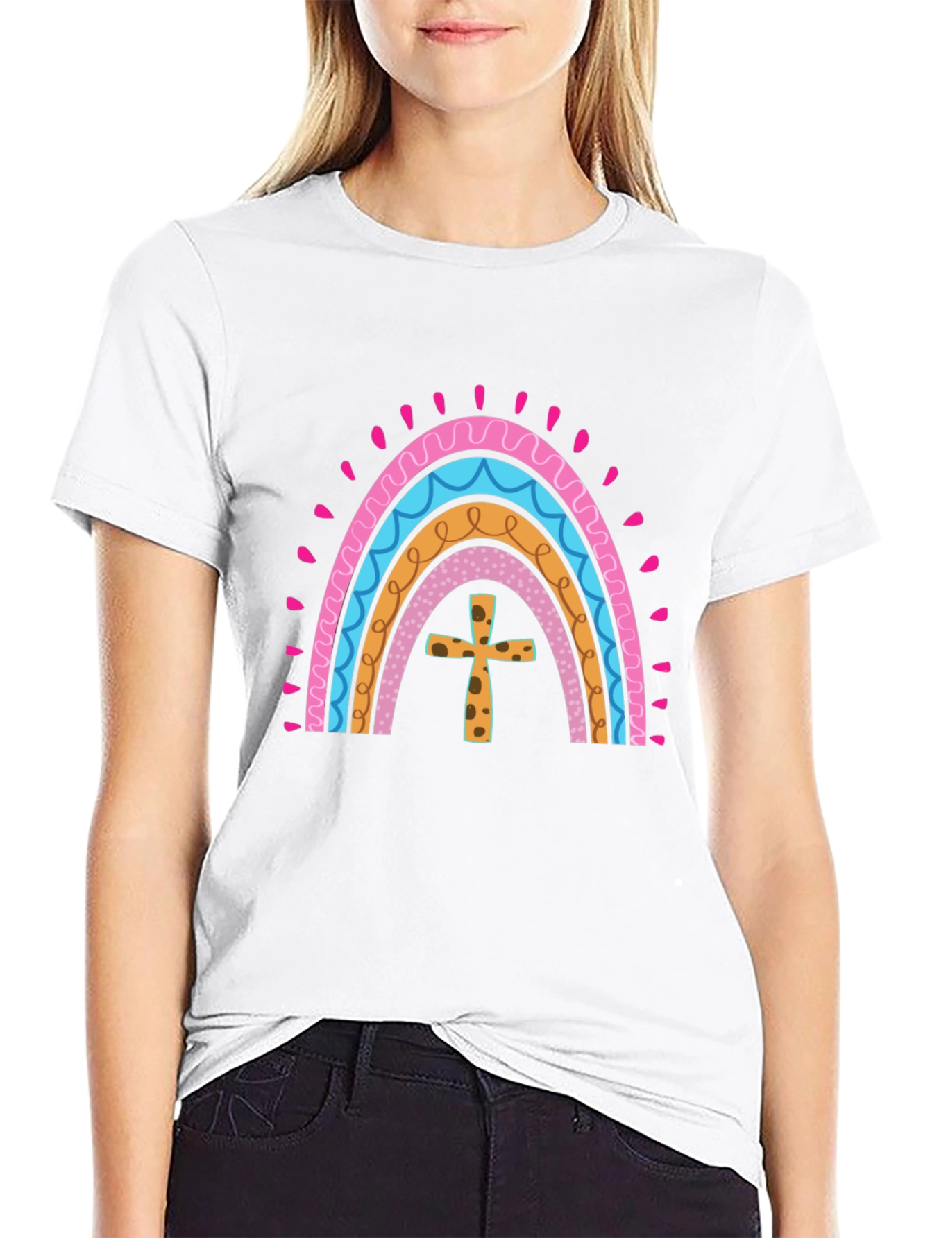 Rainbow Cross Graphic Tee - Stylish Christian Apparel
