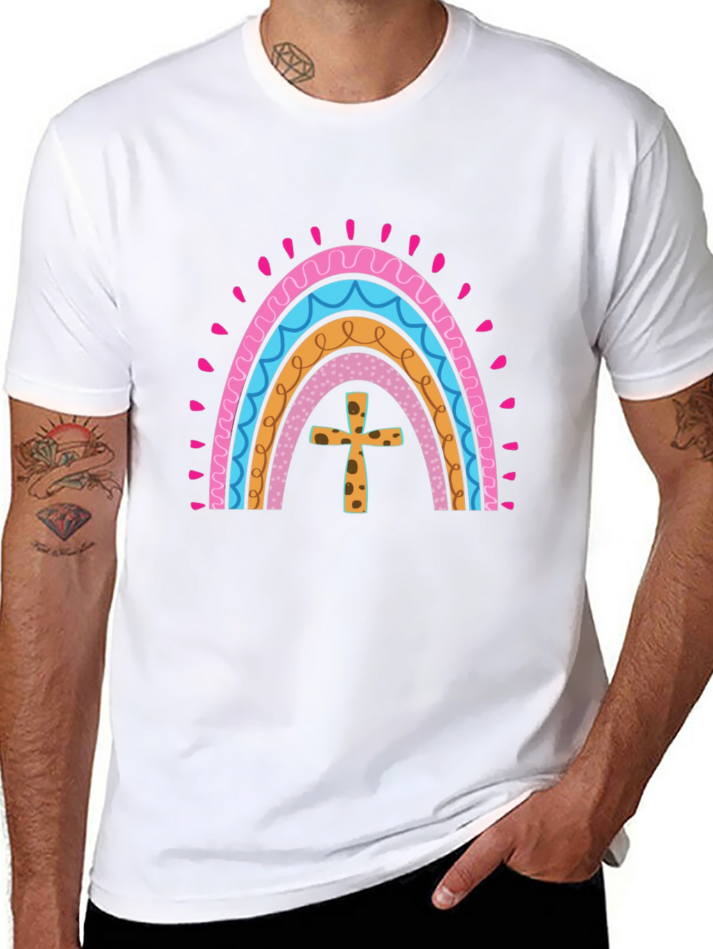 Rainbow Cross Graphic Tee - Stylish Christian Apparel