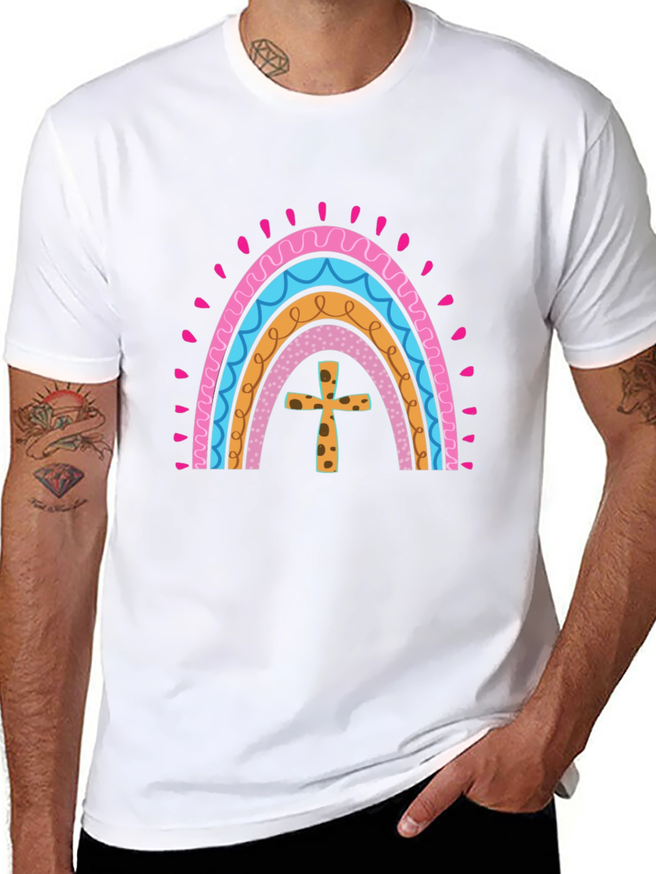 Rainbow Cross Graphic Tee - Stylish Christian Apparel
