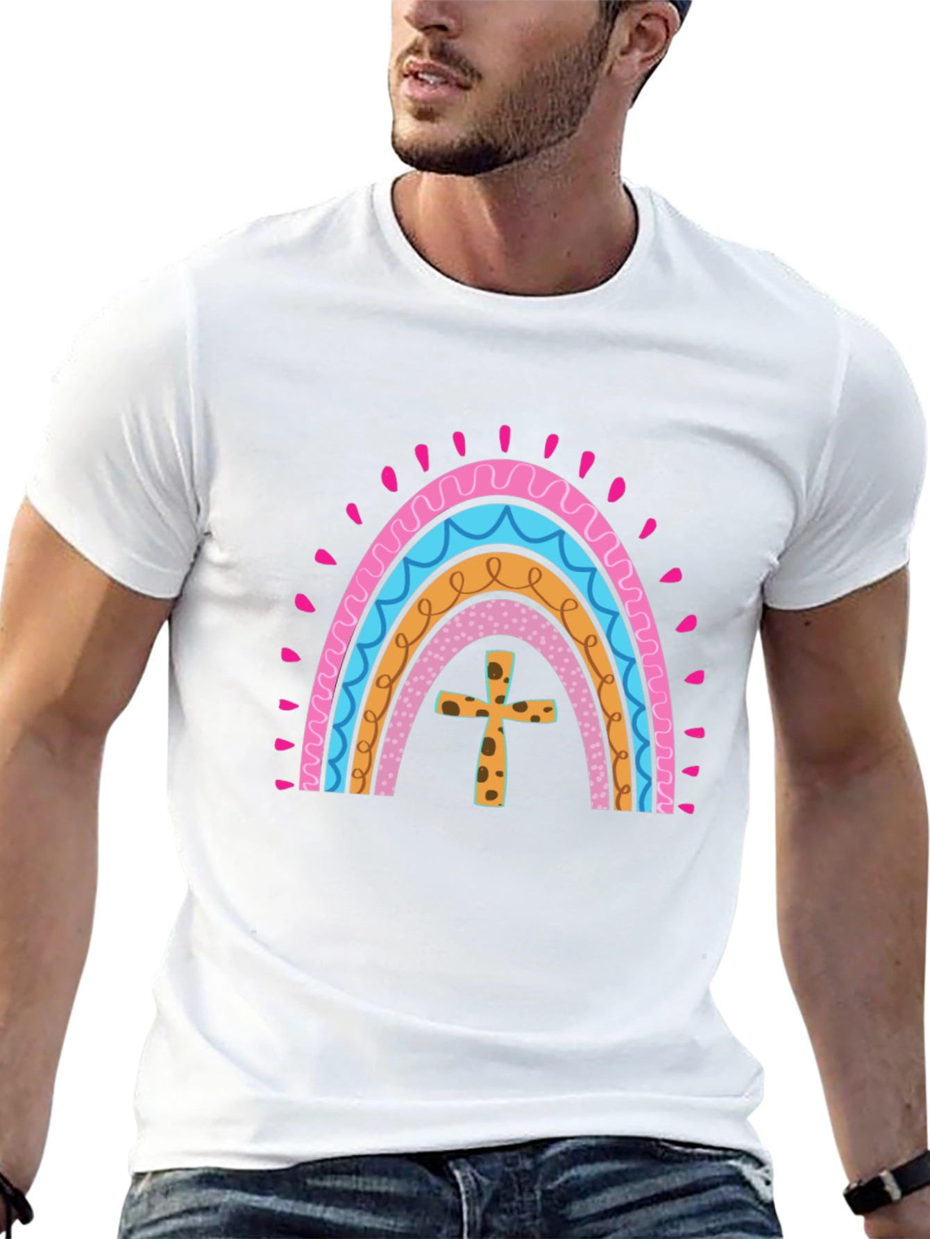 Rainbow Cross Graphic Tee - Stylish Christian Apparel