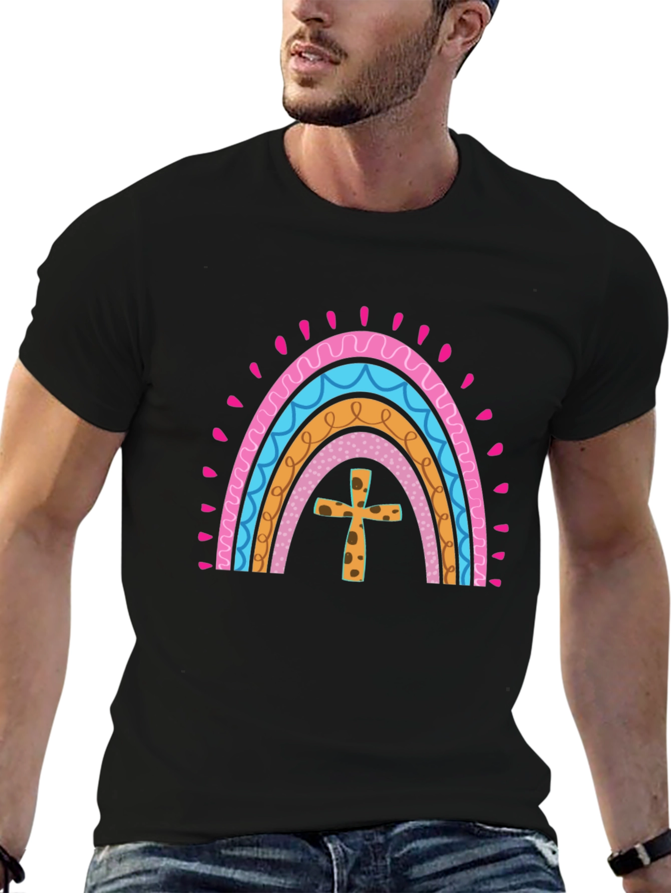 Rainbow Cross Graphic Tee - Stylish Christian Apparel